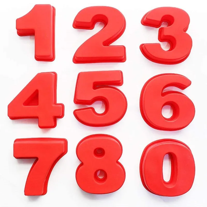 

9 Pieces 4/10 Inch Whole Set Large Silicone Number Mold Numbers Cake Molds Baking Trays For Birthday Wedding Baking Tools