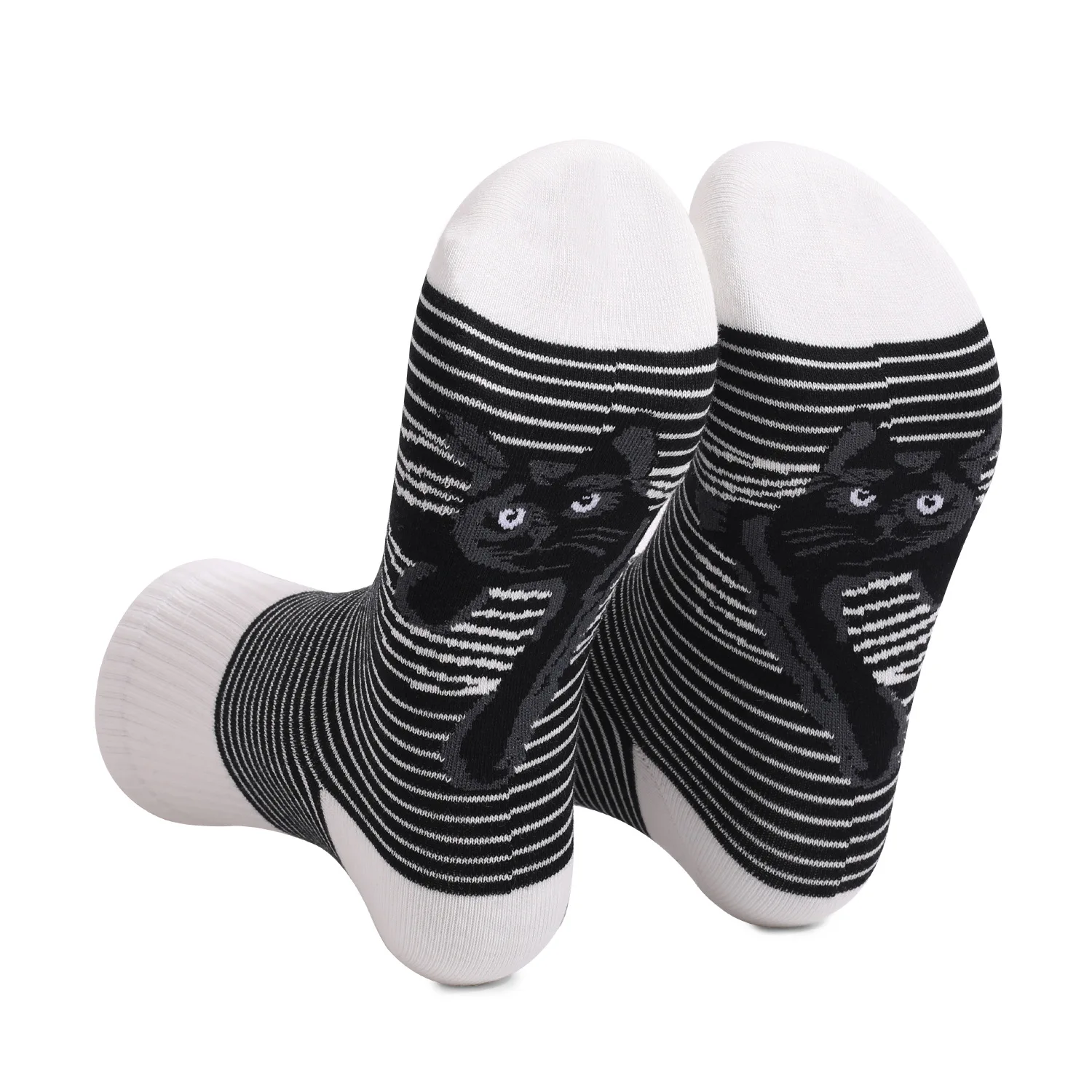 

2021 New Black and White Striped Women Socks Fashion Cute Cat Printed Cotton Socks Summer Short Socks High Quality Low Price
