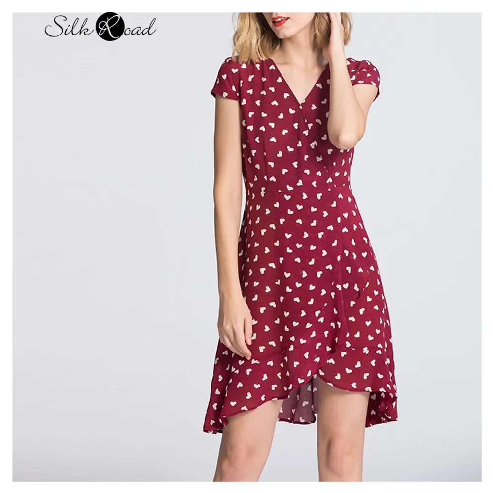 

Silviye Silk V-neck wrap dress with shoulder high waist thin waist lotus leaf and A-line dress blusas mujer de moda 2020
