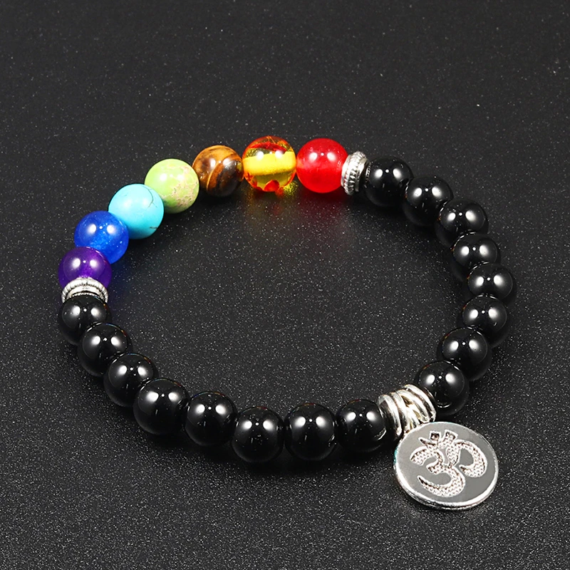 Браслеты с 7 чакрами из натурального камня браслеты черным ониксом деревянные