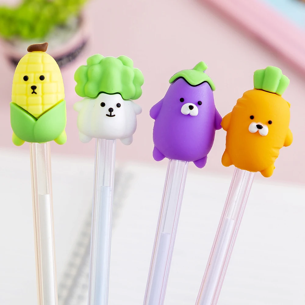 

24Pcs/Bulk Creative Cartoon Cute Pens Vegetable Eggplant Kids Stationery Store Kawaii Pen Gel Funny School Thing Kawai Item Kit