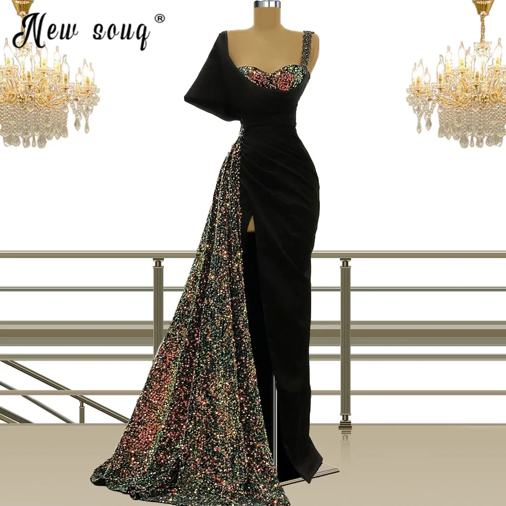 

Платья-русалки для выпускного вечера, с блестками, с разрезом по бокам, с арабскими кристаллами, марокканский кафтан, вечерние пышными рукав...