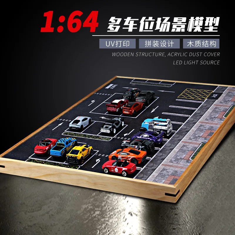 

Display Stand 1:64 Multi-parking Spaces, Wooden Plank Parking Lot Scene Model Display Stand, Collection Decoration Gift Alloy Di