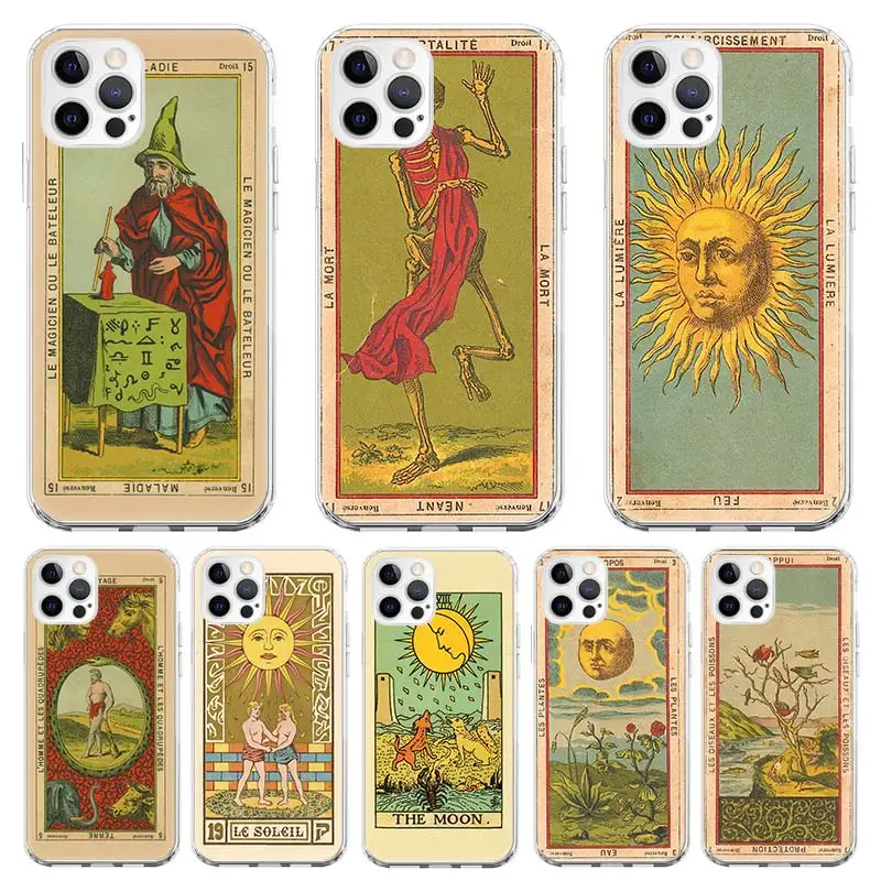 

Silicone Case Coque For iPhone 13 Pro Max 11 12 Pro XS MAX X XR 7 8 6 6S Plus SE 2020 Vintage Tarot Card Back Cover Funda