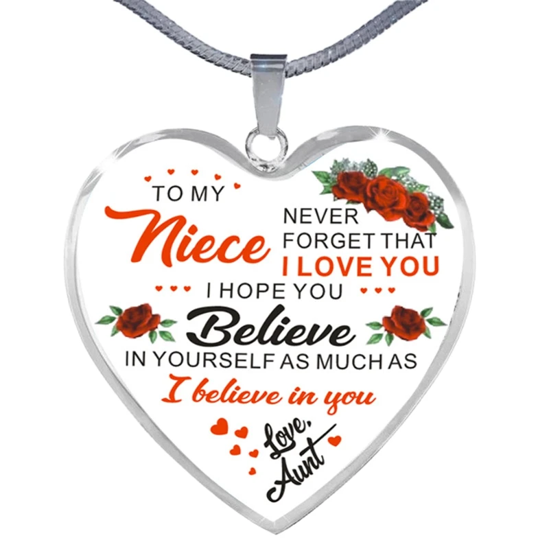 

New Women Girls Letter To My Niece Heart Pendant Necklace Jewelry Chain Necklaces For Family Gifts