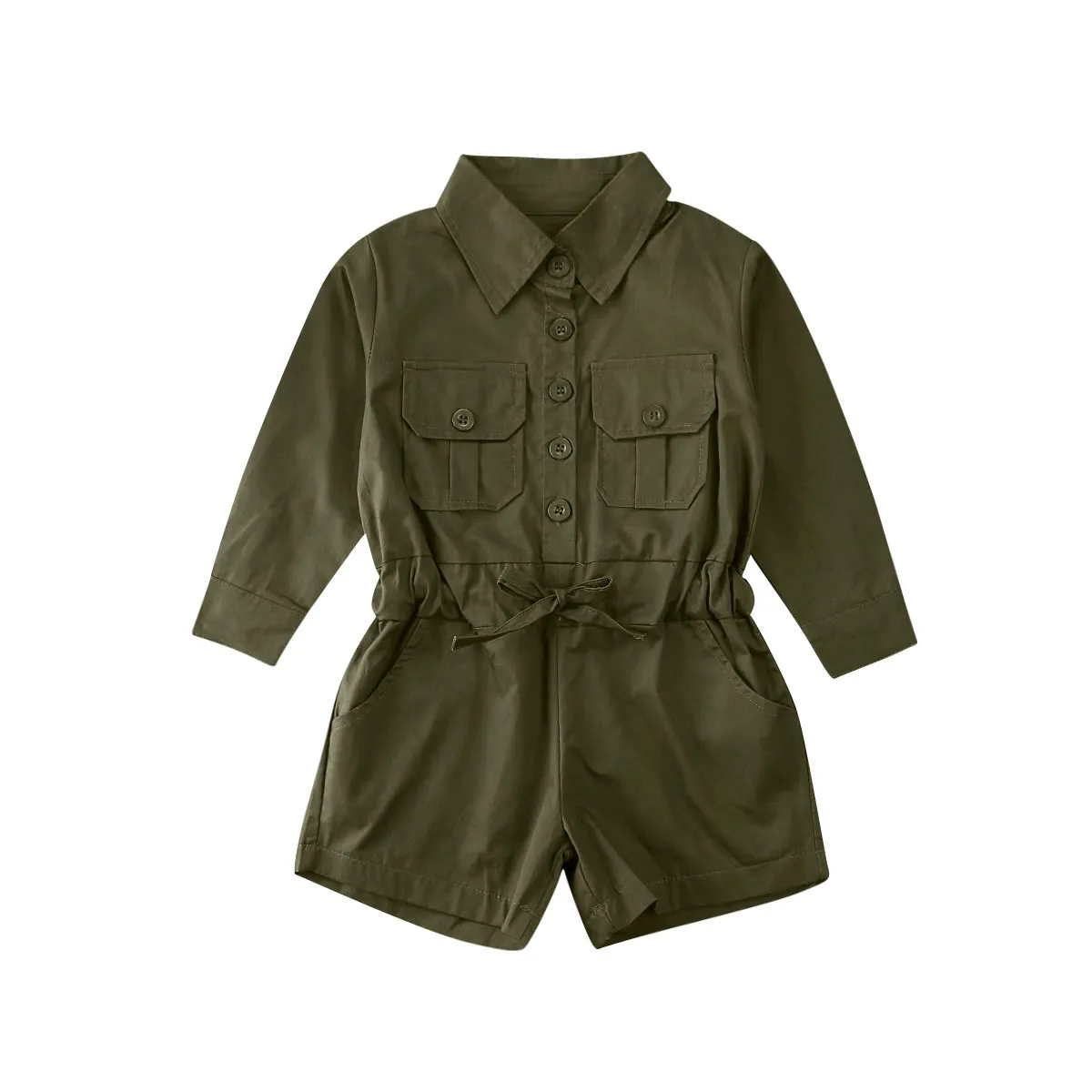 От 1 до 6 лет Детский комбинезон для девочки наряд армейский зеленый однобортный с
