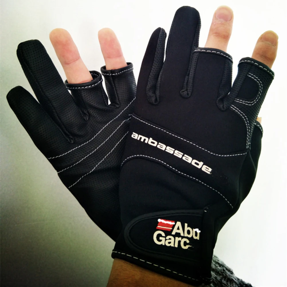 

Перчатки для рыбалки с тремя пальцами, Нескользящие кожаные рыболовные перчатки ABU Garcia, зимние спортивные перчатки для рыбалки