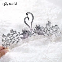 efily silver color rhinestone swan crown wedding hair accessories bridal headwear pearl tiara hair jewelry bride headpiece gift