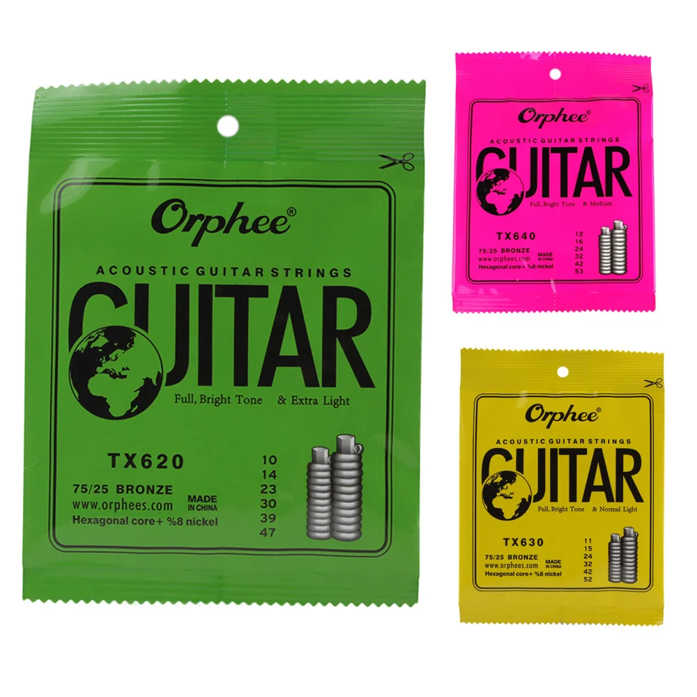 

Orphee 6Pcs/set Acoustic Guitar String Hexagonal core+8% nickel FULL,Bronze Bright tone& Extra light Extra Light Medium