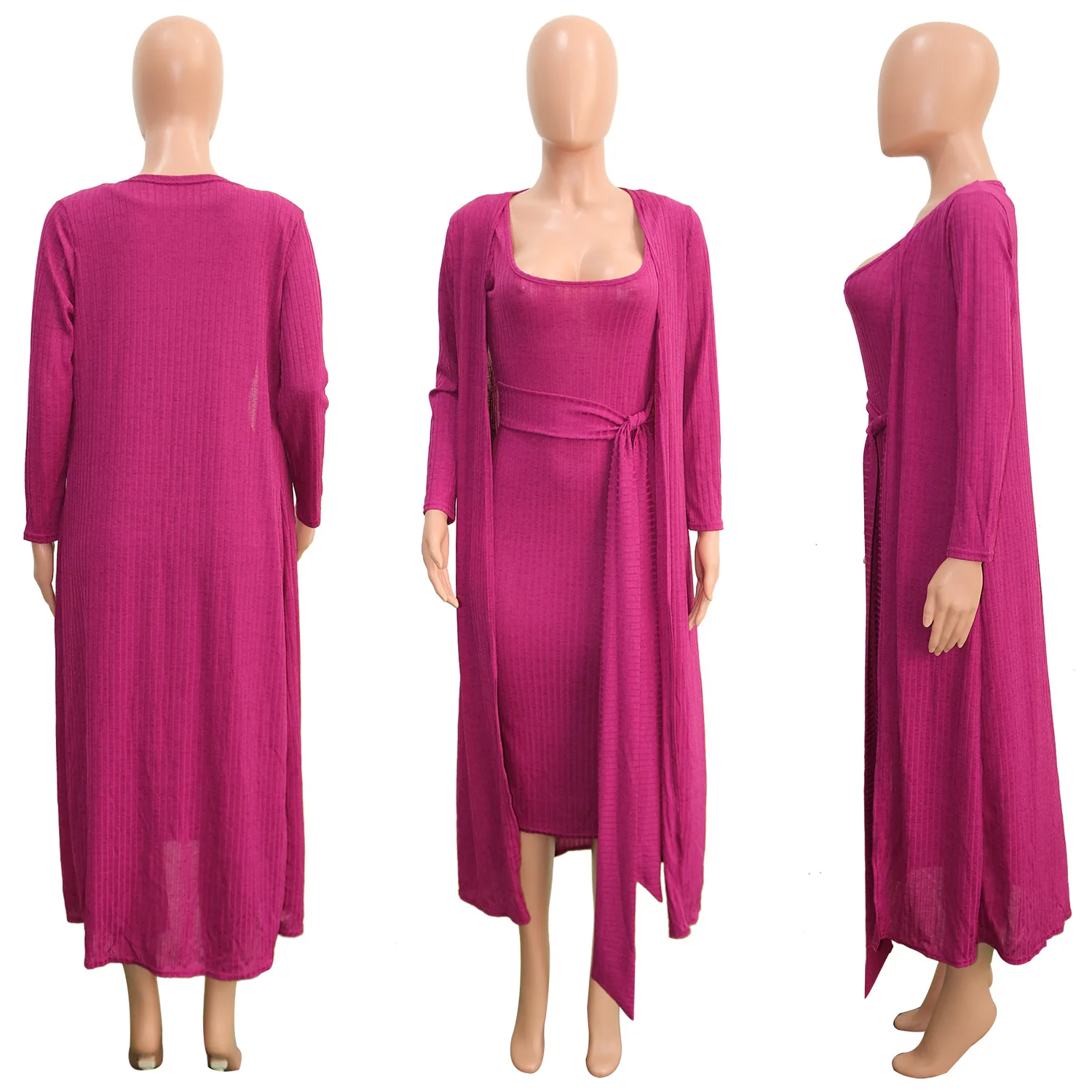 

Women Strapless Dress and Cadigan Set Female Long Sleeve Dress Two-Piece Set Sp661