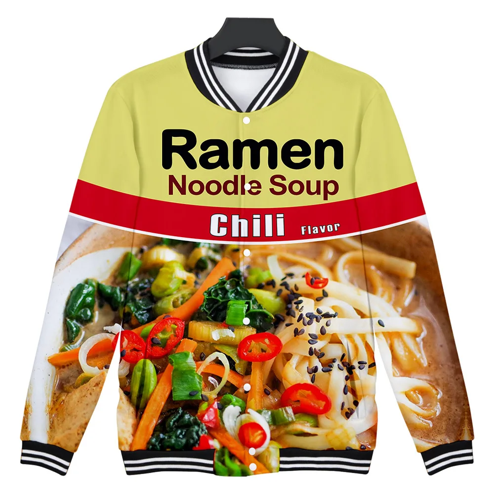 

New sports baseball clothing dress up style ramen 3D pattern autumn and winter fashion trend stand-up collar thin fleece sweater