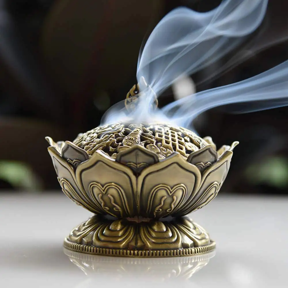 

Chinese Alloy Buddha Incense Burner Lotus Flower Incense Holder Censer for Buddhist Home Office Decoration Gift Burner Incense