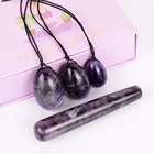 Набор Натуральных Аметистовых яиц Yoni, Женский тренажер Кегеля с фиолетовыми кристаллами, вагинальные массажные шарики для подтяжки мышц, масло нефрита