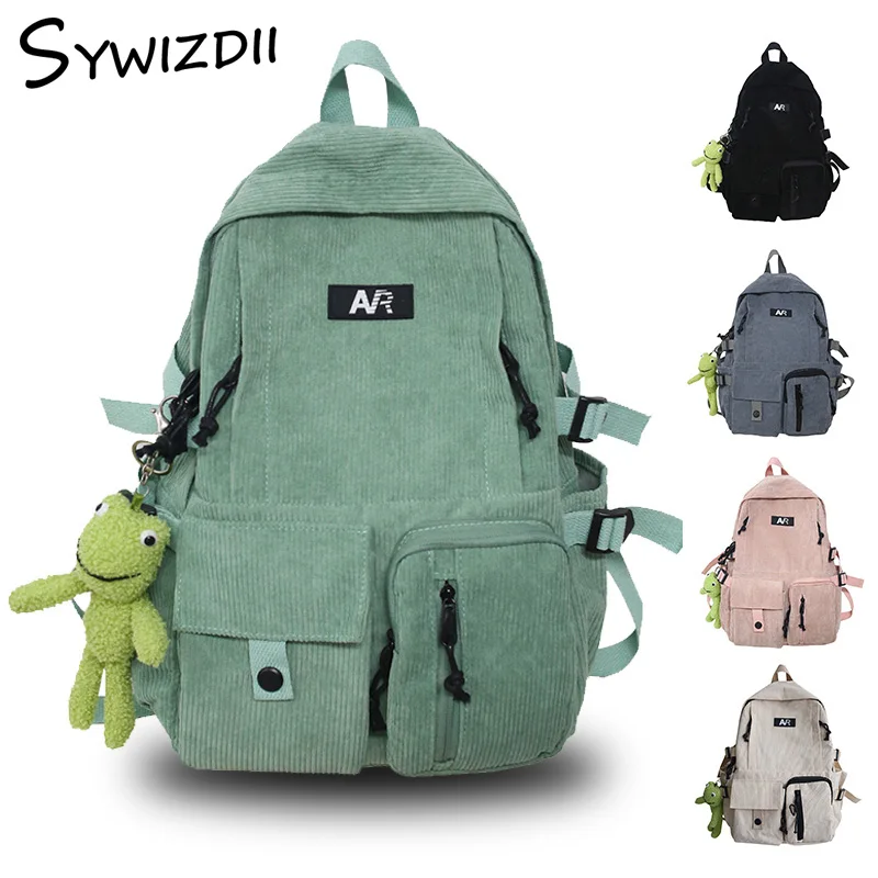

Cute Kawaii Backpack for Teenage Girls Vintage School Bags Solid Nylon Women Laptop Computer Bag Large Capacity Student Backpack