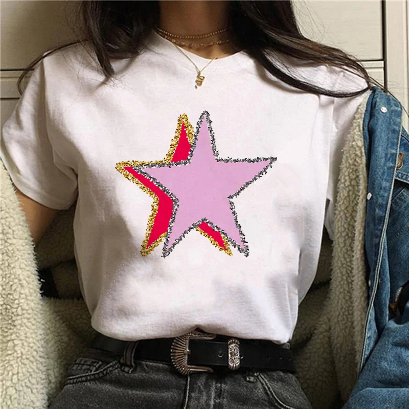 

Women Graphic Star Printing Cute Summer Spring 90s Style Casual Fashion Aesthetic Print Female Clothes Tops Tees Tshirt T-Shirt