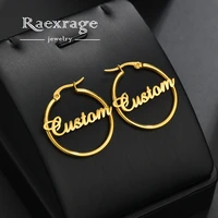 raexrage personalized stainless steel name hoop earrings custom nameplate letters earrings wedding party jewelry for women girls