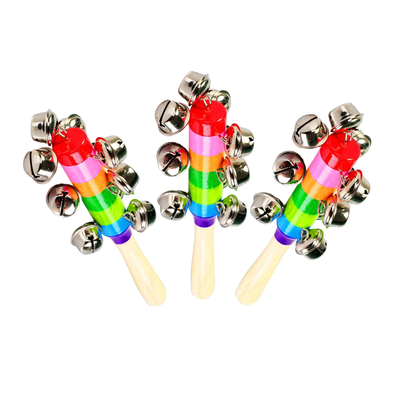 

3PCS Sleigh Bells Stick Wooden Hand Held with 10 Metal Jingles Ball Percussion