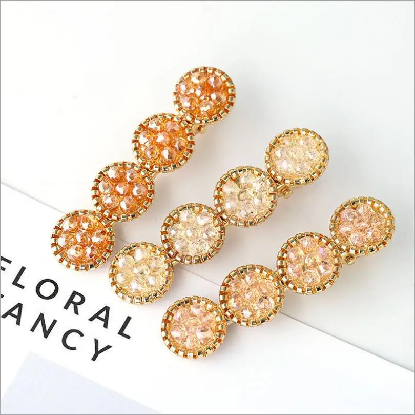 

Fashion Crystal Rhinestones Hair Clips Women Hairpins Geometric Round Hairpin Hairgrip Girls Barrette Hair Accessories T0546