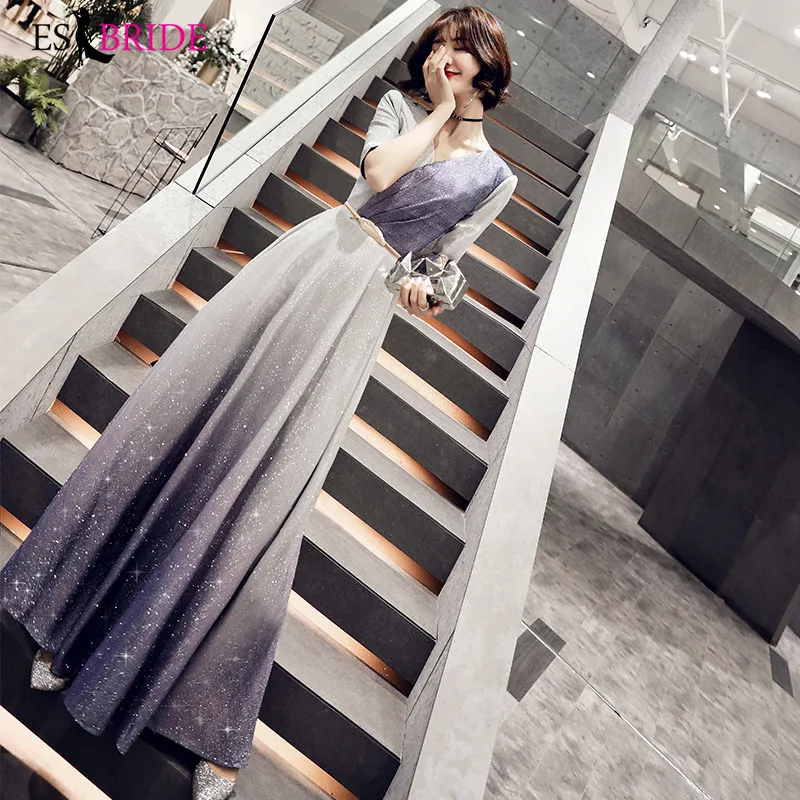 Женское длинное блестящее вечернее платье элегантное с V образным вырезом для