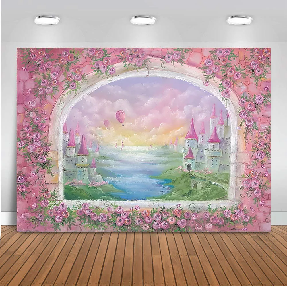 Фон для фотосъемки новорожденных детей Замок Воздушные шары окна фото фон студия