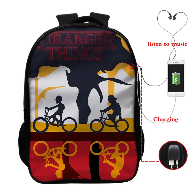Популярные многофункциональные школьные сумки Stranger Things 3 с usb-зарядкой