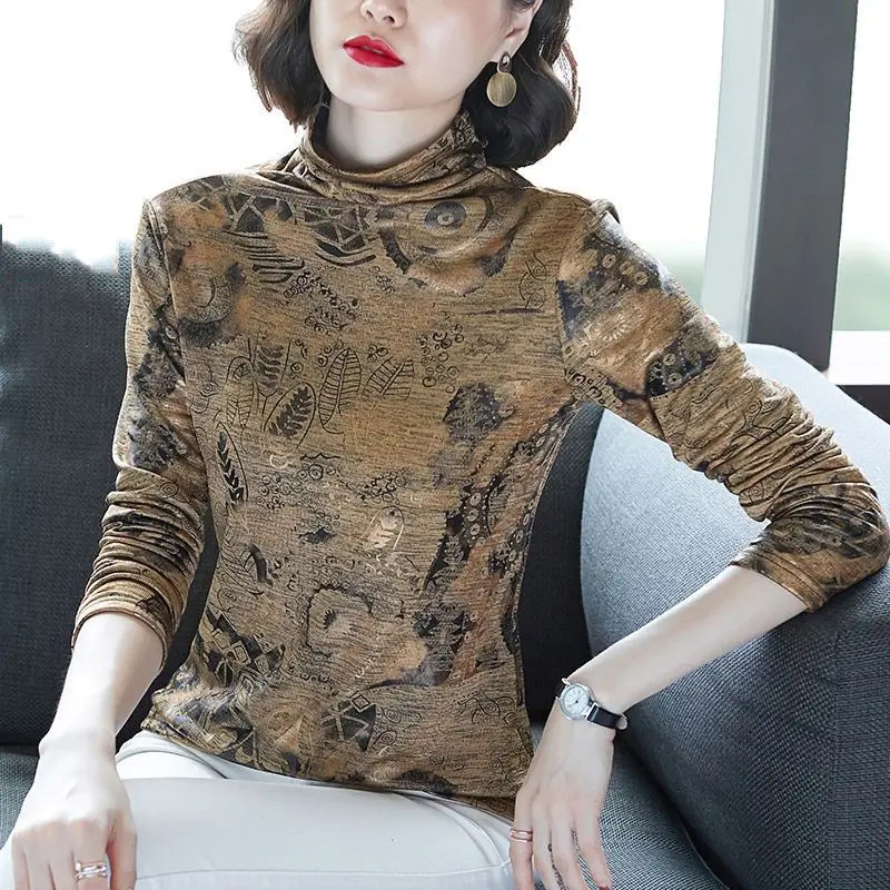 

Leisure Retro Print O-neck Long Sleeve Cotton Pullover T-shirts 2021 Autumn New Loose Comfortable Women Tops Plus Size 5XL Y145