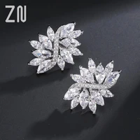 zn new delicate cubic zircon crystal with white color handmade fashionable flower stud earring for women wedding jewelry