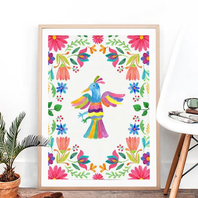 

Flower Poster On Canvas Mexican Art Print Otomi Print Mexican Embroidery Art Canvas Painting Colorful Pattern Mexican Folk
