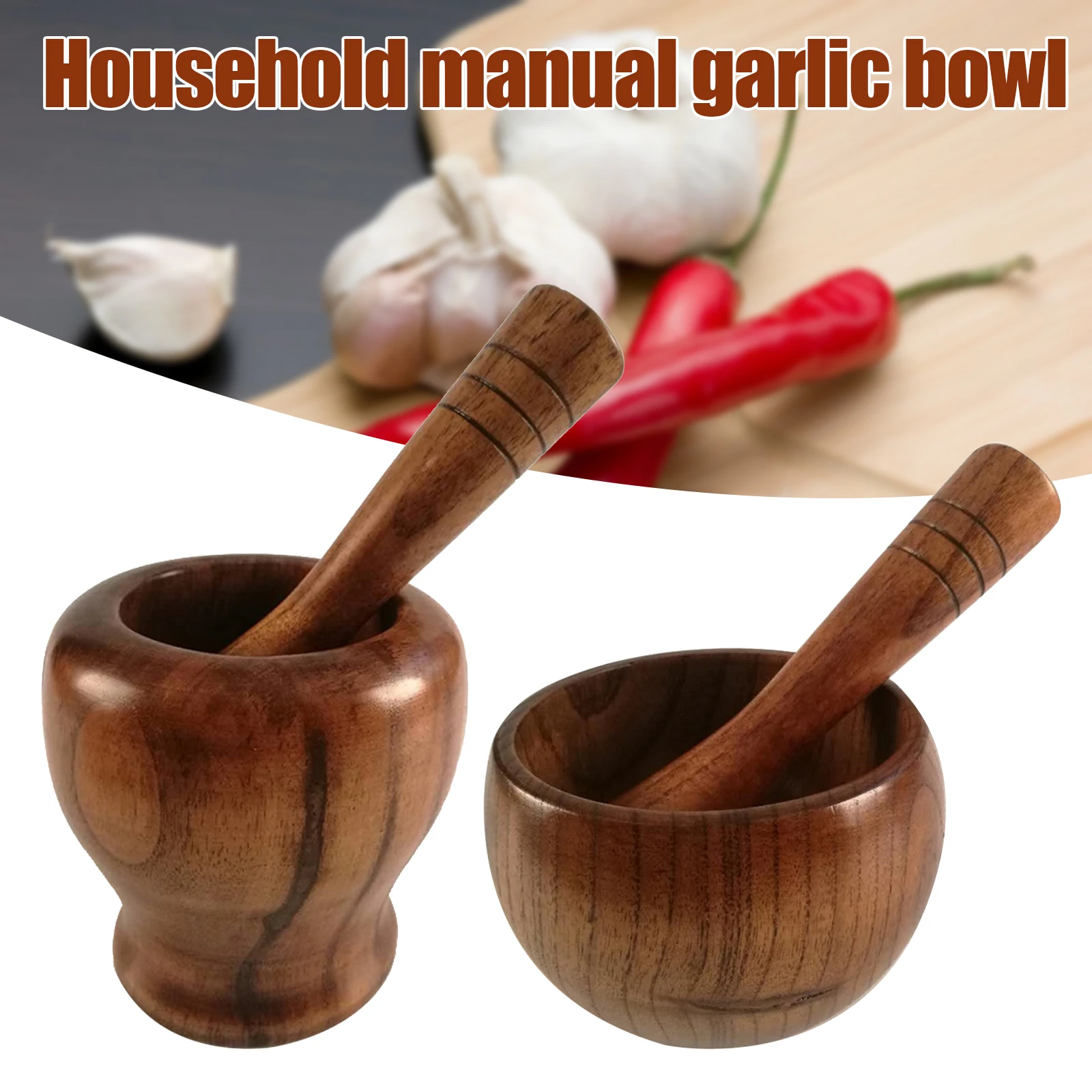 Bamboo Wood Mortar and Pestle Set with Lid Spoon Grinder Press Crusher Masher for Pepper Garlic Herb Spice Kitchen Gadget Sets
