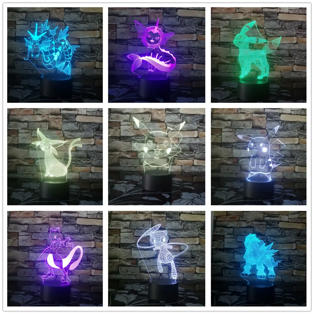Pokemon Go фигурка 3D лампа 7 цветов меняющая Пикачу Mewtwo Umbreon Gyarados Bay визуальный Romote