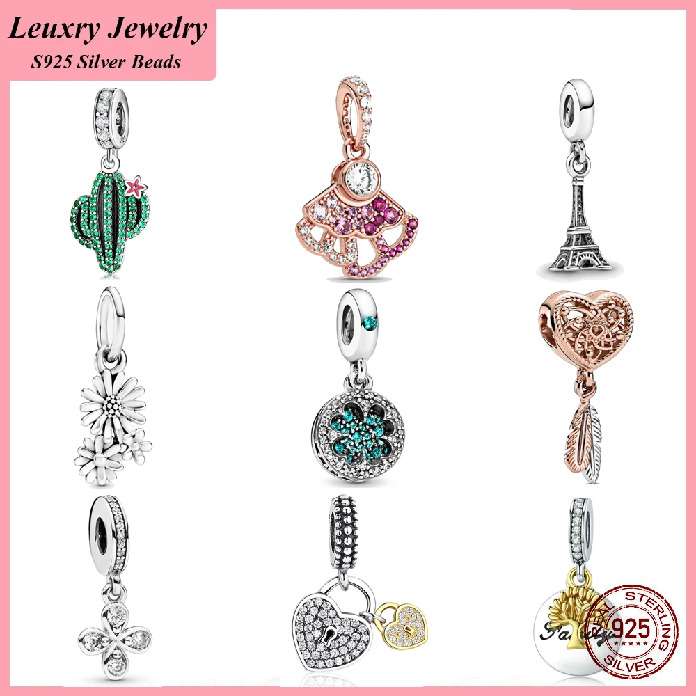 

Leuxry New 925 Sterling Silver Iron Tower Cactus Flower Dangle Charm Bead Fit Original Pandora Women Bracelet DIY Jewelry Gift