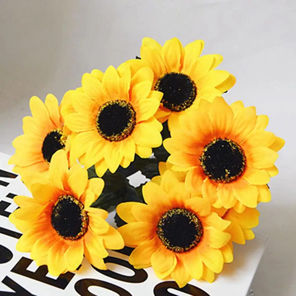 

1 Bouquet 7 Heads Artificial Sunflower Faux Silk Flowers Home Wedding Decor Sunflower, Home Decor, Beautiful