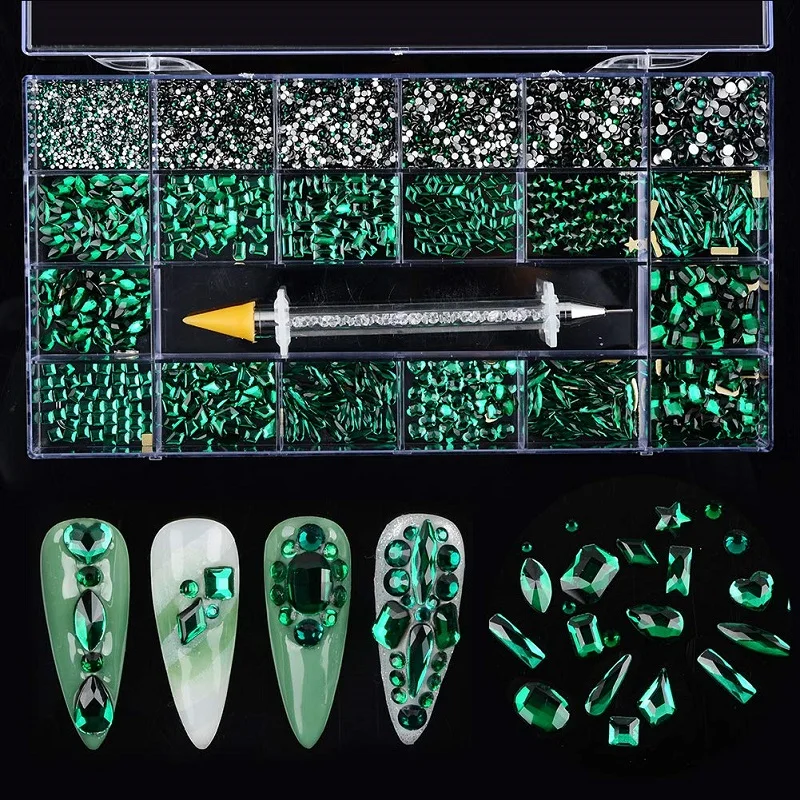 

700Pcs/Box Mixed AB Glass Crystal Rhinestones In Grids Gem SS3-SS16 Mix Size Nail Art Rhinestone Set With 1 Pick Up Pen