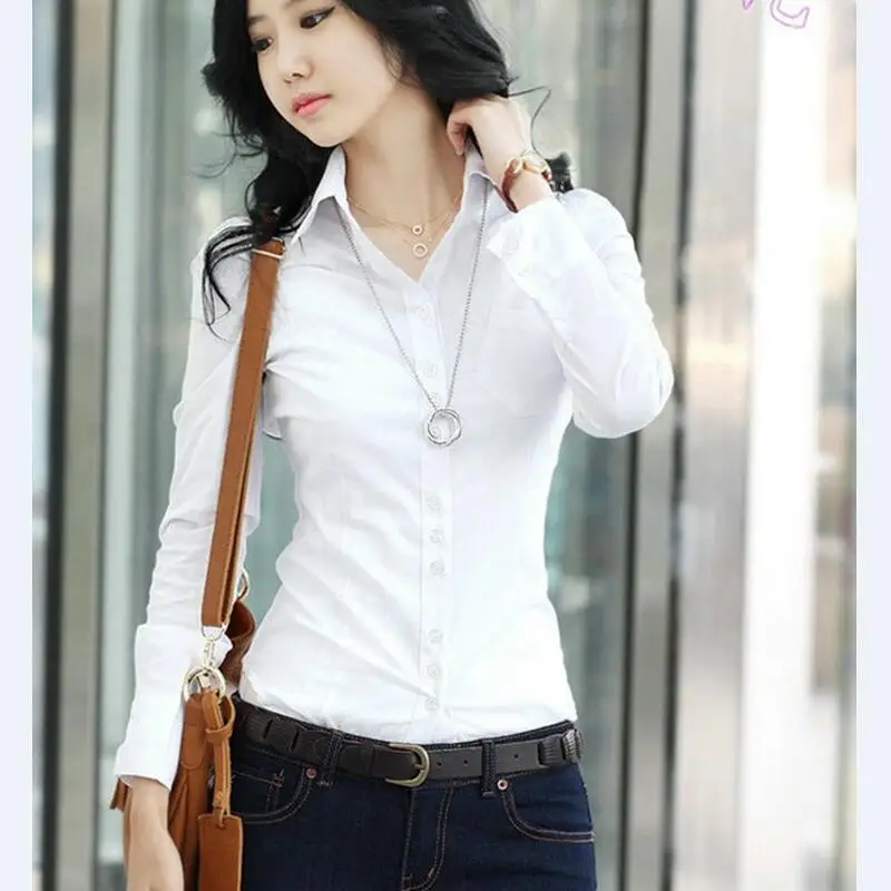 Тонкая Офисная Женская блузка рубашка с длинным рукавом Осенние повседневные