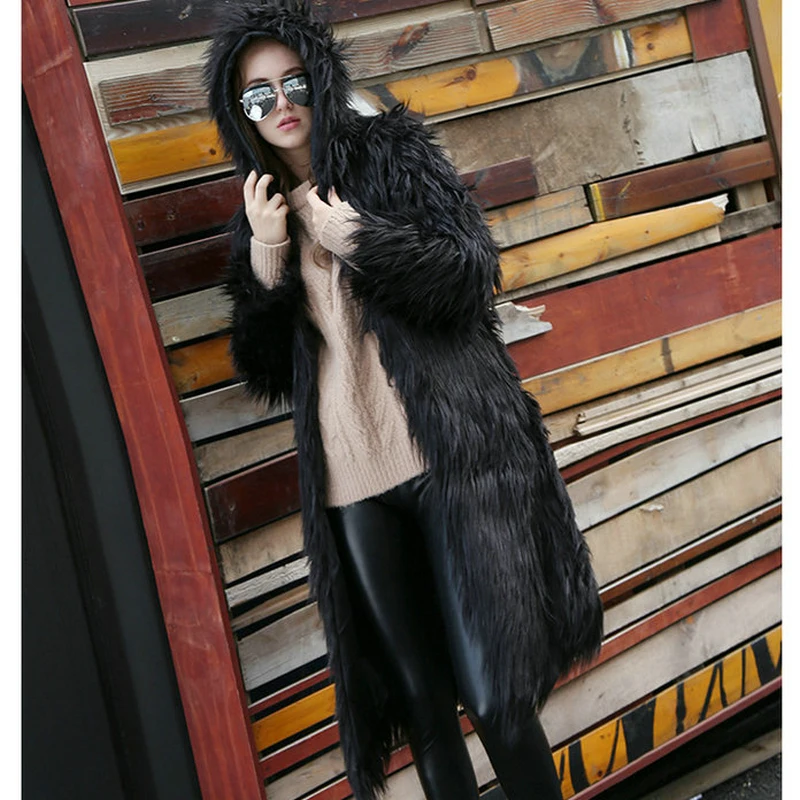 Осенне зимнее новое пальто из искусственного меха темно зеленое лисы Женское