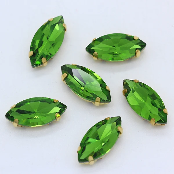 grass green Все размеры navette/конский глаз Пришивные плоские с оборота стеклянные камни Швейные Кристаллы Стразы с отверстием пряжка с покрытием для ювелирных изделий бисер - Цвет: grass green