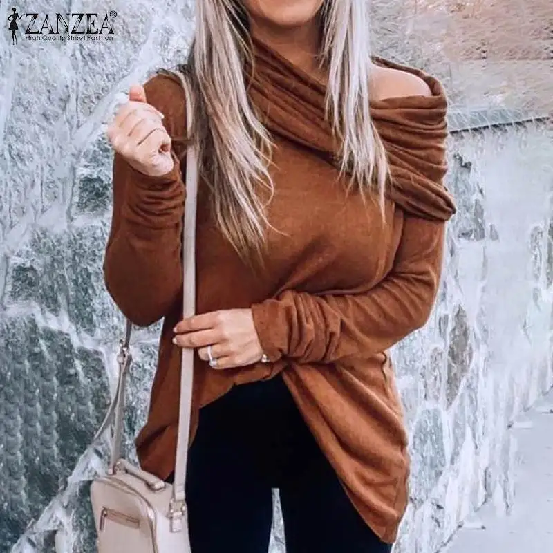 

Women Autumn Long Sleeve Blusa 2022 Stylish OL Knit Chemise Female Casual Loose Tops Oversized Shirt ZANZEA Fashion Solid Blouse