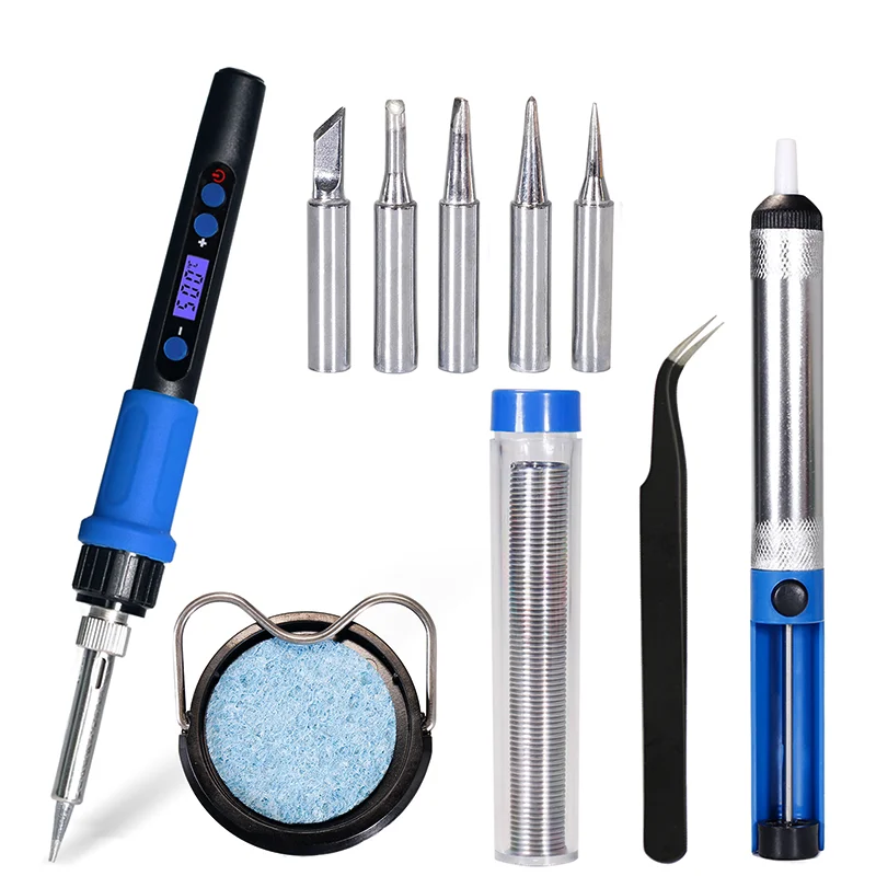 

60W Digital Soldering Iron Set Kit Adjustable Temperature Lcd Welding Tools Ceramic Heater Soldering Tip