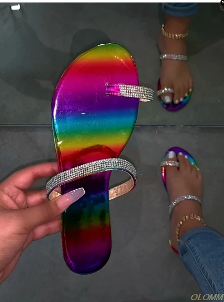 

2020 Hot Sale spring new style toe rhinestone flat sandals comfortable wild large size flat slippers