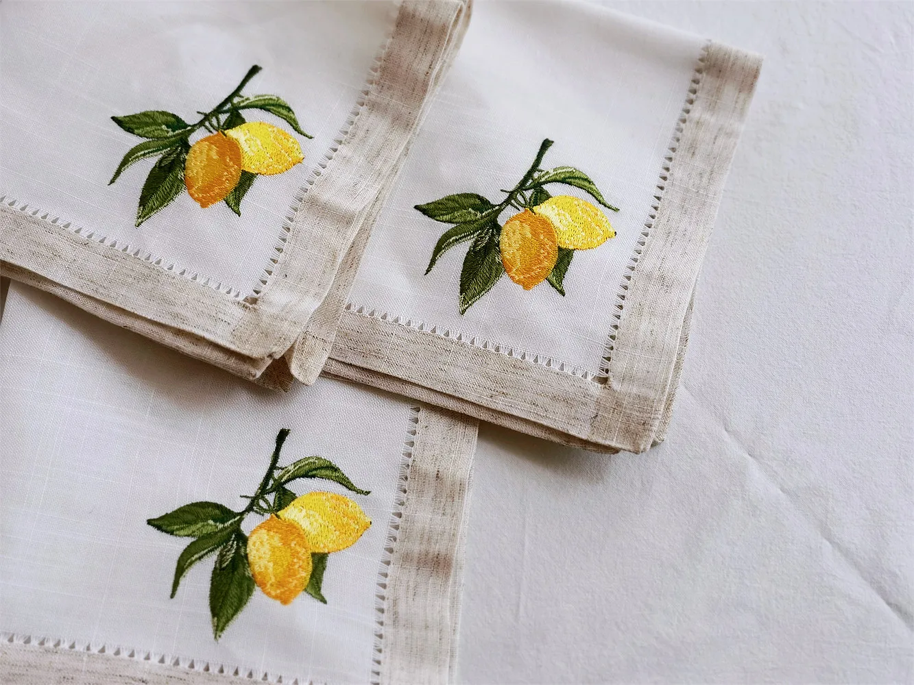 Practical &amp Versatile Napkin with Handmade Hemstitch Elegant Linen Look Table Decoration Lemon Embroidery | Дом и сад
