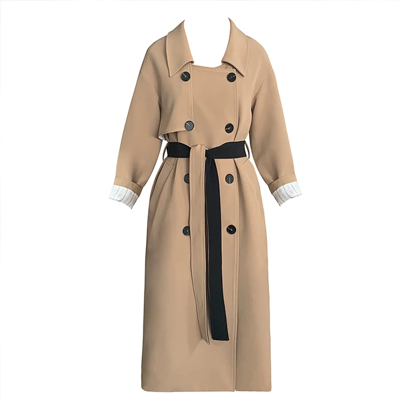 Ailegogo New Autumn Women Office Lady Long Trench Coat Casual Female Turn Down Collar Double Breasted Belt OL Outwear | Женская одежда