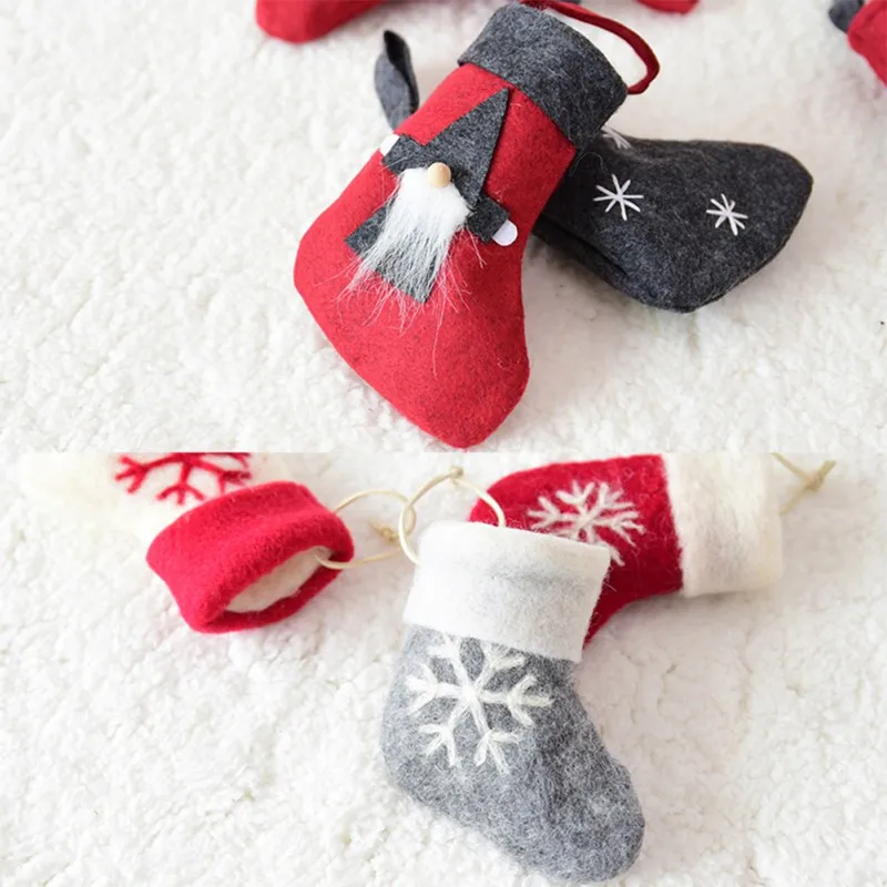Шерстяной фетровый Рождественский чулок Подарочная сумка с подвесным