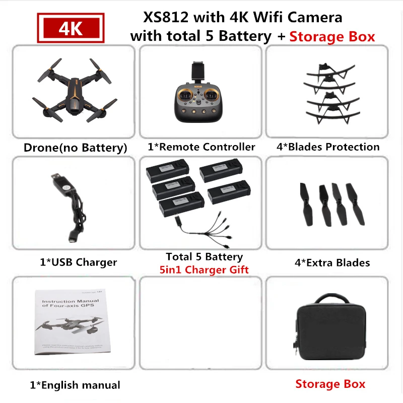 4K 5B Carry Bag VISUO XS812 Радиоуправляемый Дрон с GPS 4K Квадрокоптер с Wi-Fi FPV камера Вертолет 5G следим за мной складной Квадрокоптер VS F11 SG906 B4W E520S - Цвет: 4K 5B Carry Bag