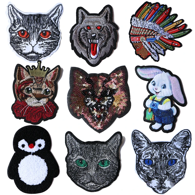 Декоративная мультяшная нашивка волк пингвин кошка кролик икона вышитая
