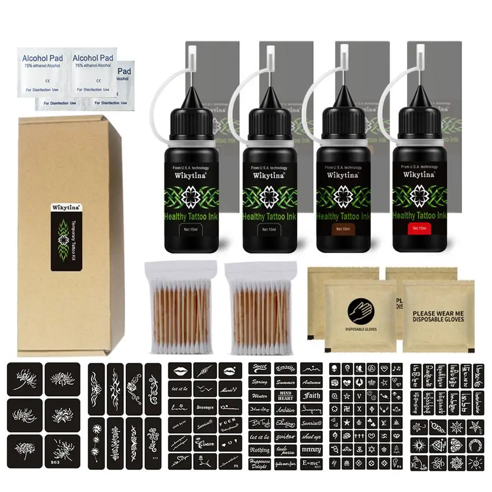 

1 Набор Временные татуировки пасты набор 128 шаблон татуировки краски ing Kit краска для тела 10 мл DIY Инструменты