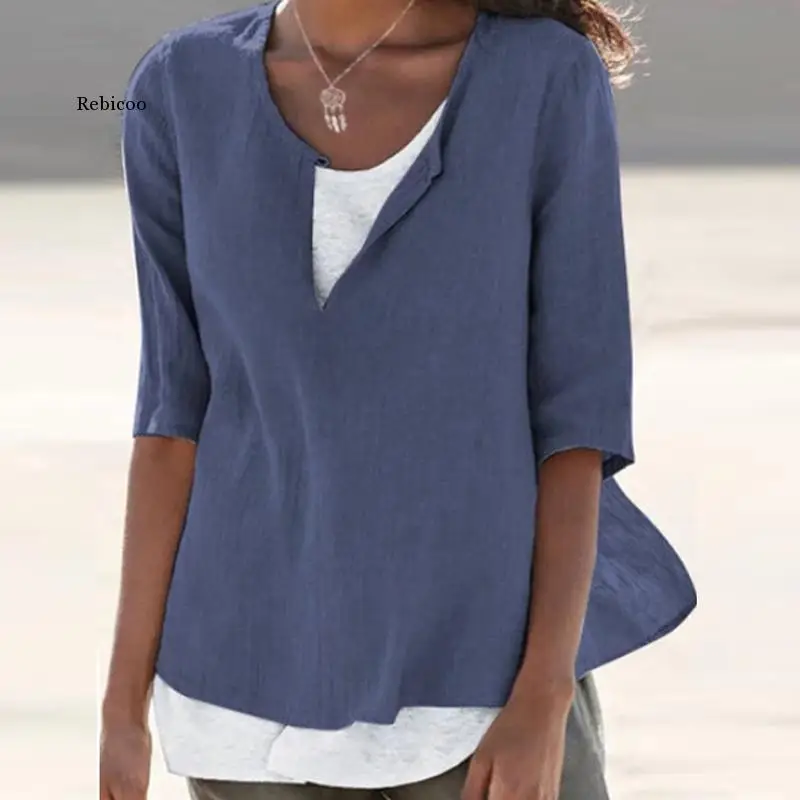 

Женская одежда, футболки, топы для женщин, летняя женская футболка с рукавом до локтя, повседневный Женский Свободный Топ, однотонная улична...