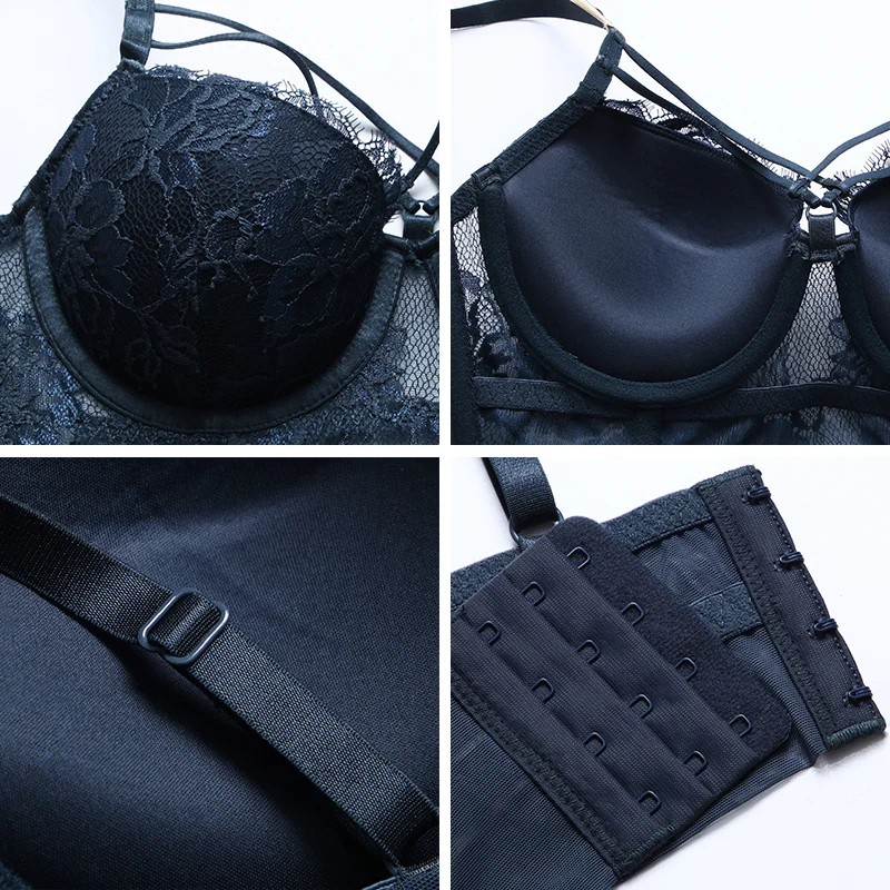 

Hot Lace bra set women lingerie 3/4 woman sexy push up bra and panty sets embroidery ladies underwear bras young girl brassiere