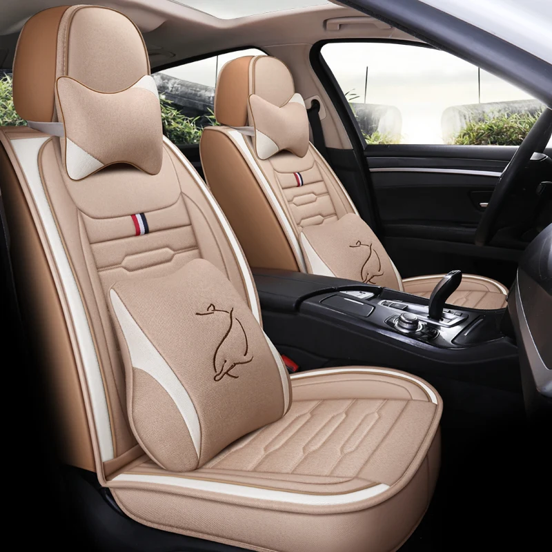 Полный охват льняное волокно сиденья авто чехлы сидений для mitsubishi montero outlander 3 xl