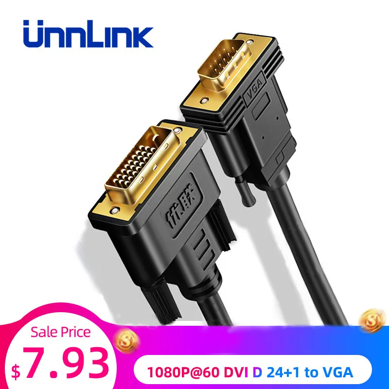 Unnlink активный DVI к VGA адаптер FHD 1080P@ 60 DVI D 24+ 1 К VGA Цифровой адаптер конвертер кабель для ноутбука хост видеокарта