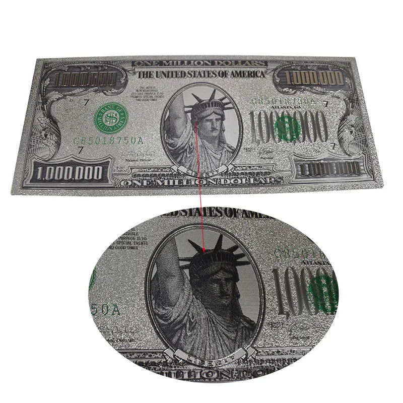 Горячая один миллион долларов серебряная фольга банкнота USD1000000 статуя Liberty для